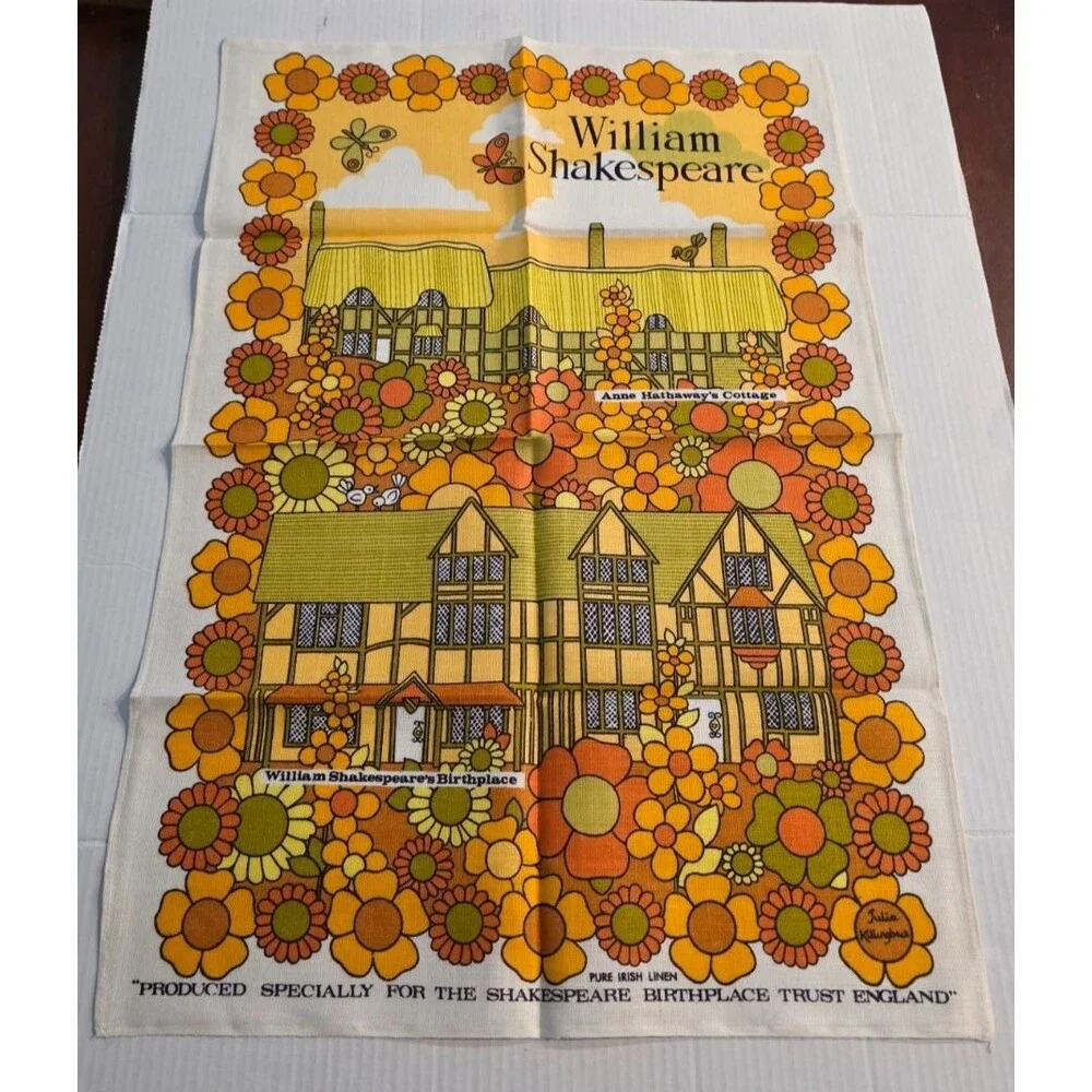 Shakespeare Stratford Upon Avon VTG Pure Linen Tea Kitchen Towel England 19x30